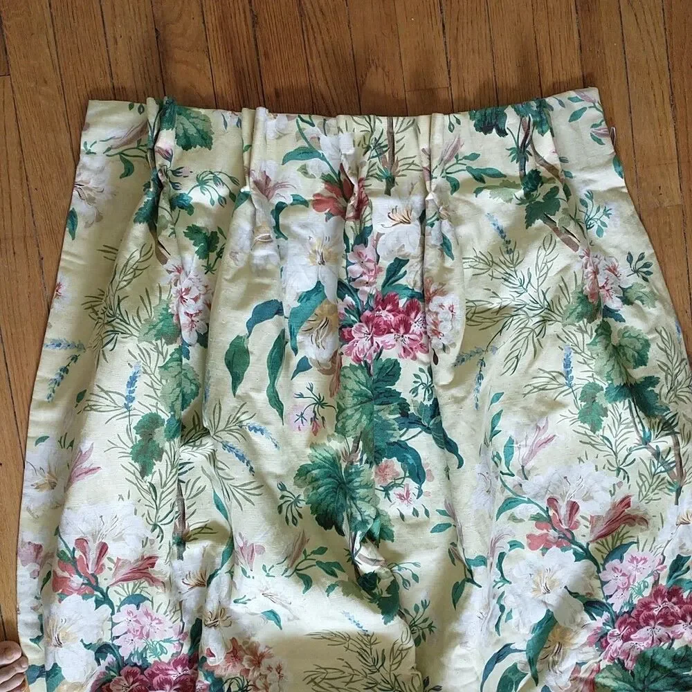 Vtg Custom Drapery Panels Yellow Pink Floral English Cottage Country Luxury 2x